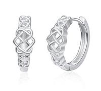 TANGPOET Celtic Knot Earrings 925 Sterling Silver Huggie Hoop Earrings White Gold Small Sleeper Earrings Valentine Day Jewellery Gifts for Women Girls Kids Children