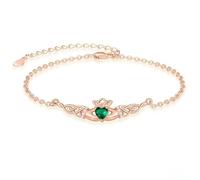 TANGPOET Claddagh Bracelet for Women Rose Gold Plated Irish Bracelet Celtic Knot Bracelets 925 Sterling Silver Green Heart Adjustable ST Patricks Day Jewelry Gifts for Mom