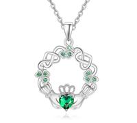 TANGPOET Claddagh Necklace for Women 925 Sterling Silver Irish Necklace Clover Shamrock Celtic Knot Pendant ST Patricks Day Jewellery Irish Gifts