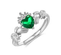 TANGPOET Claddagh Rings for Women 925 Sterling Silver Irish Rings Adjustable Clover Shamrock Green Heart Crown Mothers Day Jewellery Gifts for Mom