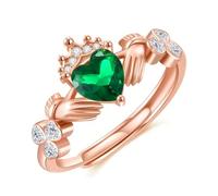 TANGPOET Claddagh Rings for Women Rose Gold Plated 925 Sterling Silver Irish Rings Adjustable Clover Shamrock Green Heart Crown ST Patricks Day Jewelry Gifts for Mom