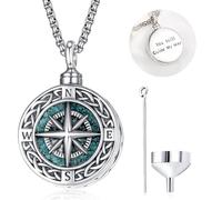 TANGPOET Compass Urn Necklace for Ashes Men Women 925 Sterling Silver Round Urn Pendant Cremation Keepsake Jewellery Necklace for Ashes of Loved One