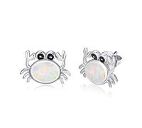 TANGPOET Crab Earrings 925 Sterling Silver Crab Stud Earrings Opal Studs Earring Birthday Jewellery Gifts for Women Girls Kids Children