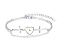 TANGPOET Cross Bracelet for Womens 925 Sterling Silver Adjustable Chain Heart Mustard Seeds Bracelet Faith Confirmation Christian Jewelry Religious Gifts