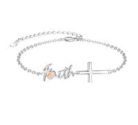 TANGPOET Cross Faith Bracelet for Womens 925 Sterling Silver Adjustable Chain Mustard Seeds Bracelet Confirmation Christian Jewelry Religious Gifts