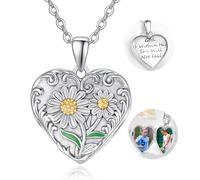 TANGPOET Daisy Heart Locket Necklace for Women Girls Photo Necklace with Positive Words 925 Sterling Silver Christian Jewellery Encouragement Gifts for Birthday Christmas Graduation