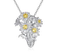 TANGPOET Daisy Necklace for Women 925 Sterling Silver Daisy Flower Pendant for Girls, Birthday Jewellery Gifts for Her Horticultural Enthusiasts