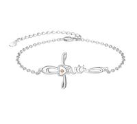 TANGPOET Faith Cross Bracelet for Women Faith of A Mustard Seed Charm Link Bracelet 925 Sterling Silver Christian Religious Jewellery Gifts for Birthday Christmas Mothers Day