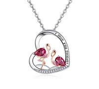 TANGPOET Flamingo Necklace 925 Sterling Silver I Love You Forever Necklaces Heart Flamingo Pendant Valentines Day Jewellery Gifts for Women Girls Ladies