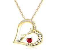 TANGPOET Giraffe Heart Pendant Necklace Gifts for Women Mum 925 Sterling Silver Gold Plated Mother Daughter Giraffe Jewellery with July Ruby Birthstone for Birthday Christmas Mother's Day