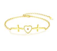 TANGPOET Gold Plated Cross Bracelet for Womens 925 Sterling Silver Adjustable Chain Heart Mustard Seeds Bracelet Faith Confirmation Christian Jewelry Religious Gifts