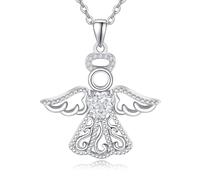 TANGPOET Guardian Angel Necklace 925 Sterling Silver Angel Wing Pendant Heart Cubic Zirconia Birthstone Jewellery Gifts for Women Girls Daughter(April)