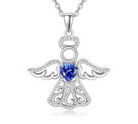 TANGPOET Guardian Angel Necklace 925 Sterling Silver Angel Wing Pendant Heart Cubic Zirconia Birthstone Jewellery Gifts for Women Girls Daughter(September)