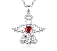 TANGPOET Guardian Angel Necklace 925 Sterling Silver Angel Wing Pendant Heart Cubic Zirconia Birthstone Jewellery Gifts for Women Girls Daughter(January)