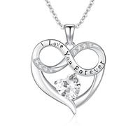 TANGPOET Heart Necklace for Women Girls Sterling Silver April Created Diamond Birthstone Pendant I Love You Forever Engraved Jewellery Gifts for Her on Mother's Day Birthday Anniversary