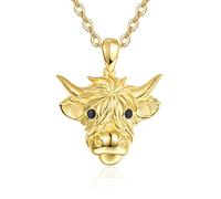 TANGPOET Highland Cow Necklace 925 Sterling Silver Gold Highland Cow Pendant Birthday Jewellery Gifts for Women Ladies Girls
