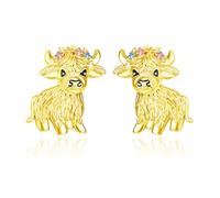 TANGPOET Highland Cow Stud Earrings Jewellery Gifts for Women Girls 925 Sterling Silver Gold Plated Scottish Highland Cow Gifts for Birthday Christmas Mothers Day Valentines Day
