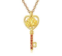 TANGPOET July Birth Flower Necklace with Ruby Birthstone for Women Girls 925 Sterling Silver Key to Her Heart Pendant Lotus Jewellery Birthday Gifts for Her
