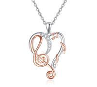TANGPOET Music Note Necklace for Women Girls 925 Sterling Silver Treble Clef Heart Pendant Jewelry Gifts for Musician Music Lovers