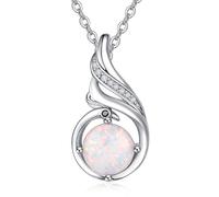 TANGPOET October Birthstone White Opal Pendant Necklace Jewellery for Women Girls 925 Sterling Silver Phoenix Gifts for Birthday Mother's Day Christmas Valentine's Anniversary