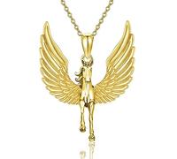 TANGPOET Pegasus Necklace 925 Sterling Silver Gold Flying Horse Pendant, Horse with Wings Necklace, Pegasus Jewellery Gifts for Women Men