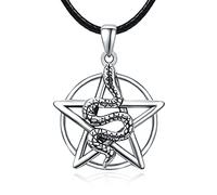 TANGPOET Pentagram Necklace 925 Sterling Silver Pentacle Pendant Snake Necklace Halloween Gothic Jewellery Gifts for Men Women