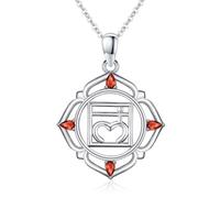TANGPOET Root Chakra Necklace for Women Sterling Silver Muladhara Spiritual Pendant with Red Healing Stone Lotus Jewellery Gifts for Yoga Lovers on Mothers Day Birthday Christmas