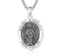 TANGPOET Saint Raphael Archangel Medal Necklac for Men, 925 Sterling Slver San Rafael Arcangel Pendant, Catholic Religious Jewellery Gifts for Christmas Birthday