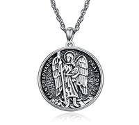 TANGPOET Saint Raphael Necklace 925 Sterling Silver Religious Jewellery Catholic Medal Protection Amulet for Men Women