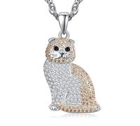 TANGPOET Scottish Fold Cats Necklace for Women Girls S925 Sterling Silver Kitty Jewellery Gifts for Cat Lovers