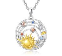 TANGPOET Solar System Necklace Sterling Silver Galaxy Planet Necklaces Sun Moon Saturn Pendant CZ Gemstone Jewellery Gifts for Women Astronaut Teen Girls with 18"+2" Chain