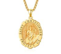 TANGPOET St Christopher Necklace Womens Men 24K Gold Plated 925 Sterling Silver Saint Christopher Pendant Patron Saint of Travellers Medal Jewelry Travel Gifts with 20" +2" Chain