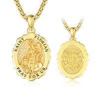 TANGPOET St Florian Medal Firefighter Necklace for Men Women 925 Sterling Slver Gold Plated Patron Saint of Firefighters Prayer Pendant Graduation Catholic Religious Jewellery Gifts