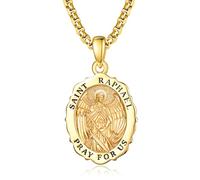 TANGPOET St Raphael Archangel Medal Pendant Necklac for Men Women Gold Plated 925 Sterling Slver San Rafael Arcangel Catholic Religious Jewellery Gifts for Birthday Christmas