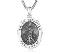 TANGPOET St Sebastian Medal Pendant Necklace for Men, 925 Sterling Slver Patron Saint of Athlete, Catholic Religious Jewellery Protection Gifts for Christmas Birthday