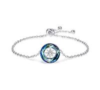 TANGPOET Sun Bracelet Compass Bracelet for Women Blue Crystal 925 Sterling Silver Sun Bracelet for Women Sun Jewellery Gifts for Girls Friends