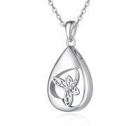 TANGPOET Teardrop Urn Necklace 925 Sterling Silver Dragonfly Ashes Necklace, Cremation Jewellery for Ashes Pendant, Gifts for Women Girls, with Funnel Filler Kit