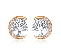 TANGPOET Tree of Life Earrings for Women 925 Sterling Silver Family Tree Stud Earring for Girls, Birthday Jewellery Gifts for Her, Rose Gold