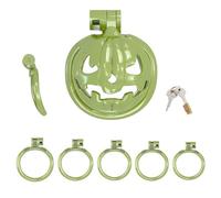 TangQian Breathable Resin Chastity cage with Pumpkin Design, Hollow Construction Including 5 Interchangeable Rings for Men(Hellgrün)