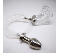 TangQian Silicone Urinal Piss Funnel Hollow Stainless Steel Anal Plug Butt Plug Enema Anal Shower Penis Cuffs with Penis Sleeve BDSM Bondage Sex Toys for Men Couples (Color : Transparent)