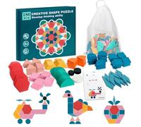 Tangram Shape Puzzle for kids, 180 Pieces Wooden Pattern Blocks Tangram Shape Puzzle Jigsaw Early Learning Toy Christmas Birthday Gifts for Children 3 4 5 years old