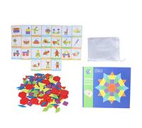 Tangram Toys Wooden Pattern Blocks Set Bright Color Geometric Shape Puzzle Educational Learning Game for Kids Preschoolers Beech Wood 130 Pieces with Storage Bag