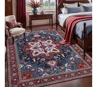 Tangsoo Oriental Red Rug 4x6 Washable Vintage Rugs Non Slip Indoor, Distressed Carpet for Living Room, Dining Room, Soft Low Pile Rugs Boho Foldable Floor for Bedroom Dorm Bedside Bathroom