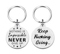 Tangvo Inspirational Quotes Gifts for Women Men - Nothing Is Impossible Never Give Up Keychain - Encouragement Gifts, Double Sided Engraved Keychain