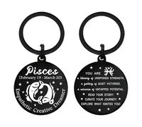 Tangvo Pisces Zodiac Sign Keychain - Pisces Birthday Gift for Women, Men, Teens & Adults - Black Stainless Steel Keychain
