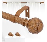 TANGWIN Adjustable Window Curtain Rods 28-48 Inch with 1 Inch Diameter Wood Effect Textured Net Finials Single Curtain Rods 18-45 Inch Brown Wood