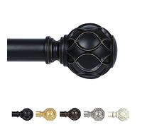 TANGWIN Black Adjustable Curtain Rods for Windows:18-45" Farmhouse Heavy Duty Curtain Rod for Bedroom Living Room,Boho Decorative Rustic Drapery Rods with Vintage Coastal Texture Finial,Matte Black