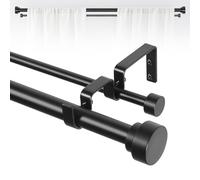 TANGWIN Black Double Curtain Rods for windows 66 to120:Adjustable Heavy Duty Double Curtain Rod for Bedroom Living Room,1Inch Matte Black Iron Moden Decorative Telescopic Dual Drapery Rod Easy Install