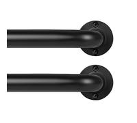 TANGWIN Black Wrap Around Curtain Rods 2Pack:Blackout Heavy duty Adjustable Window Curtain Rod for Bedroom,Industrial Darkening Curved French Metal Single Drapery Rods Easy Install,Matte Black 28-48"