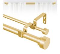 TANGWIN Gold Double Curtain Rod for Windows, 48-84 Inch Adjustable Heavy Duty 1 Inch Dual Rod
